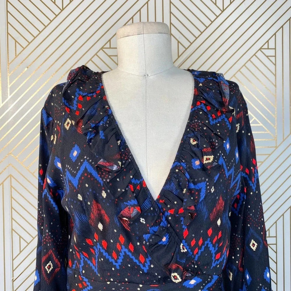 & Other‎ Stories Dress Faux Wrap Midi Maxi Geometric Print Black Blue Red Size 4 - Picture 3 of 12